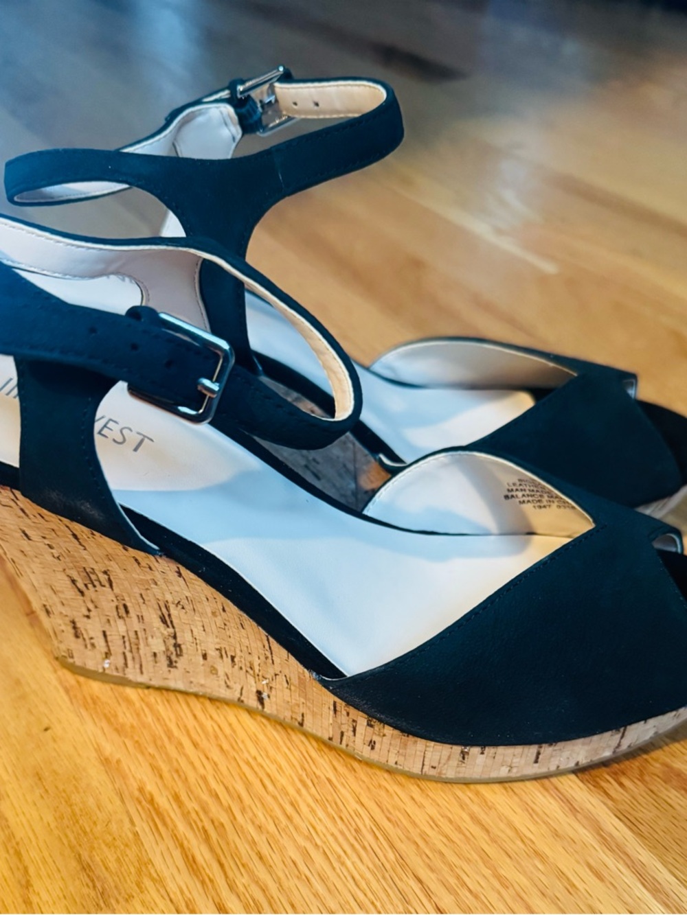 Nine West Black Open-Toe Cork Wedge Sandals - Picture 2 of 5